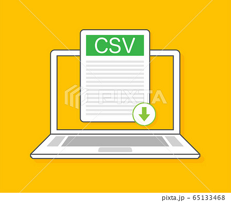 Download CSV button on laptop screen. Downloading document concept. File with CSV label and down arrow sign. Vector illustration. 65133468