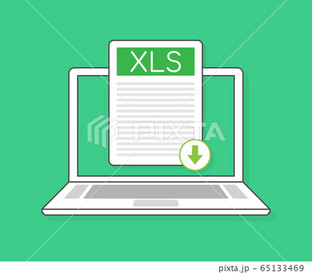 Download XLS button on laptop screen. Downloading document concept. File with XLS label and down arrow sign. Vector illustration. 65133469