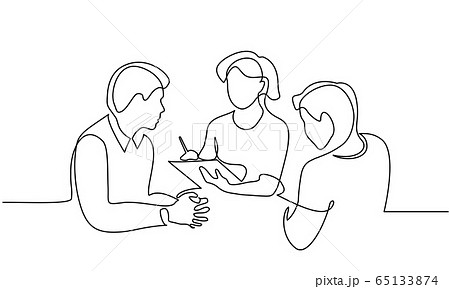 Employees discuss about work ideas one line drawing Employees discuss about work ideas one line drawing 65133874