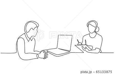 Boss behind the laptop instructs the secretary to work 65133875