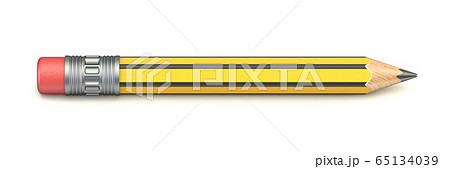 Yellow wooden pencil with rubber eraser 3D Yellow wooden pencil with rubber eraser 3D 65134039