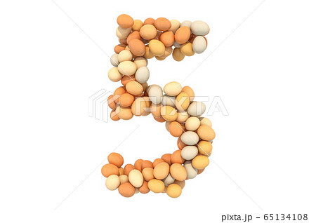 Number 5 from chicken eggs, 3D rendering 65134108