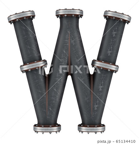 Letter W from cast iron pipes, 3D rendering Letter W from cast iron pipes, 3D rendering 65134410