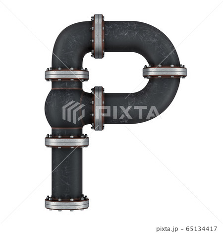 Letter P from cast iron pipes, 3D rendering 65134417