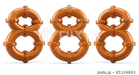 Number 8 from copper pipes, 3D rendering 65134603