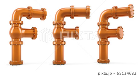 Letter F from copper pipes, 3D rendering 65134632