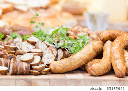 Smoked dry sausage cold cuts. Smoked dry sausage cold cuts. 65135941