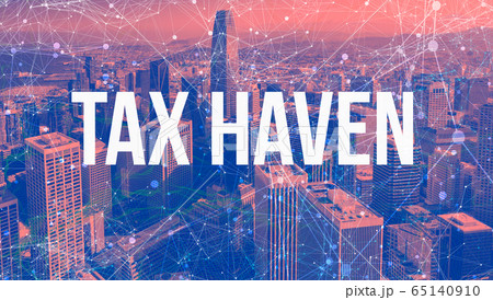 Tax Haven theme with abstract network patterns and skyscrapers 65140910