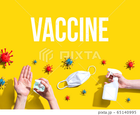 Vaccine theme with viral and hygiene objects Vaccine theme with viral and hygiene objects 65140995