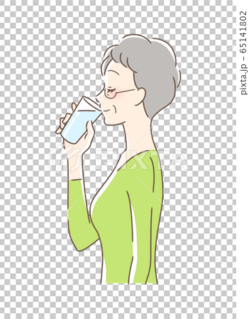 コップの水を飲む女性の横顔のイラスト素材