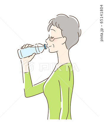 ペットボトルの水を飲む女性の横顔のイラスト素材