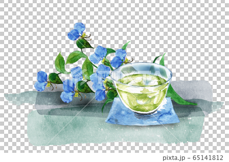 冷茶とツユクサ水彩画 65141812
