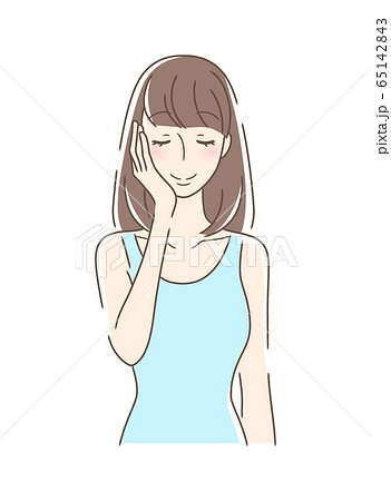 手の平で頬を触る女性のイラスト素材