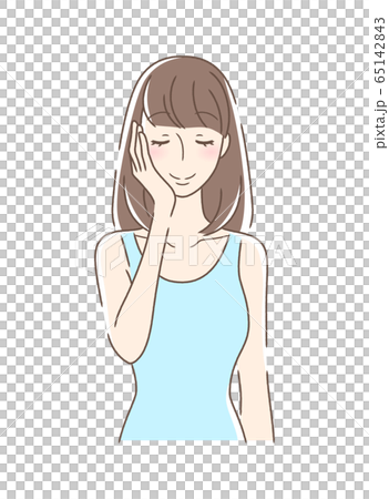 手の平で頬を触る女性のイラスト素材