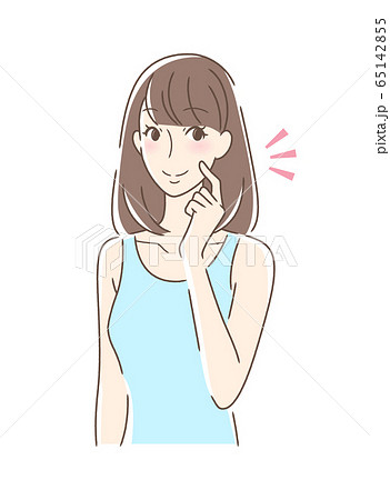 頬をつんつんして笑顔の女性のイラスト素材