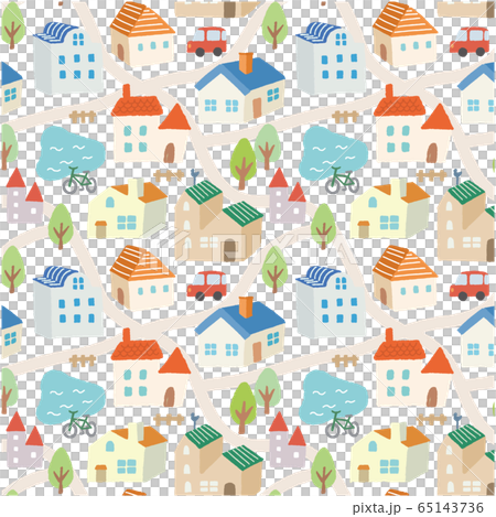 Town pattern_with road_hand-painted - Stock Illustration [65143736] - PIXTA