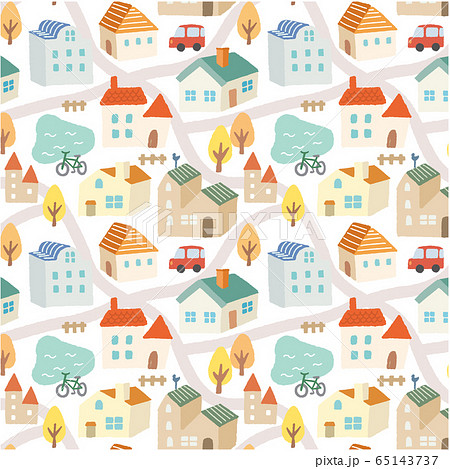 町パターン_道あり秋_手描き 町パターン_道あり秋_手描き 65143737