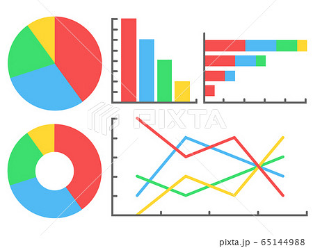 グラフ素材 円グラフ棒グラフ折れ線グラフのイラスト素材