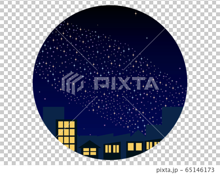 天の川 街シルエット 円のイラスト素材