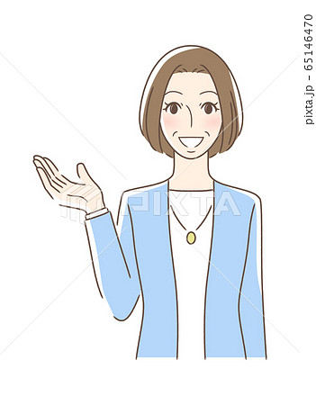 笑顔で手を差し出す正面向きの女性のイラスト素材