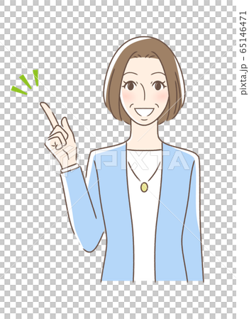 笑顔で指をさす正面向きの女性のイラスト素材