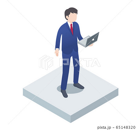 ビジネスマン　サラリーマン　パソコン　プレゼン　アイソメトリック　イラスト 65148320