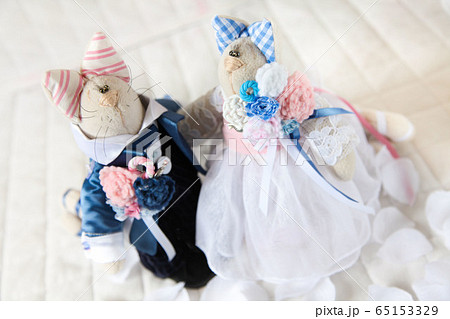 Handmade toys wedding. Doll of textiles, fabrics and yarn. Cats sewn by hand. 65153329