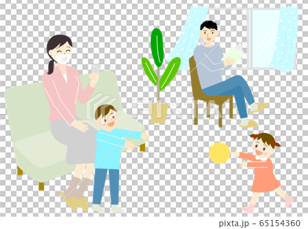 リビングで過ごす子供二人の家族のイラスト素材 [65154360] - PIXTA