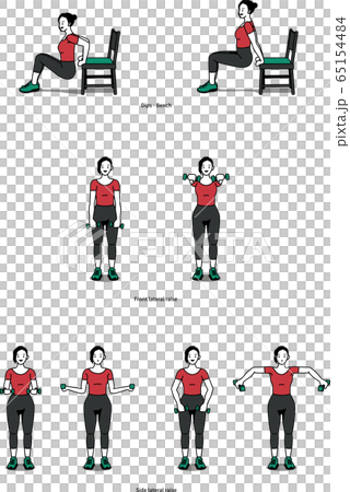 婦女在進行深層臥推和前外側抬高訓練時，需要進行家庭訓練，以進行肩膀和手臂的鍛煉 65154484