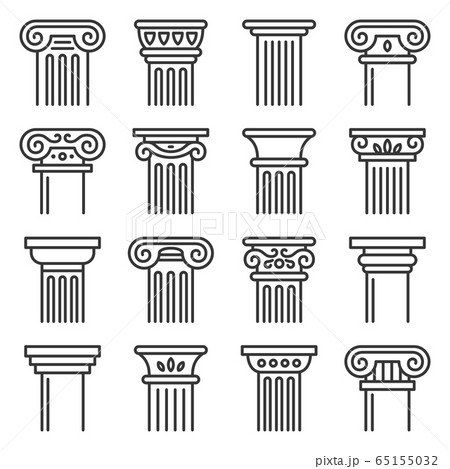 Ancient Columns Icon Set. Line Style Vector 65155032