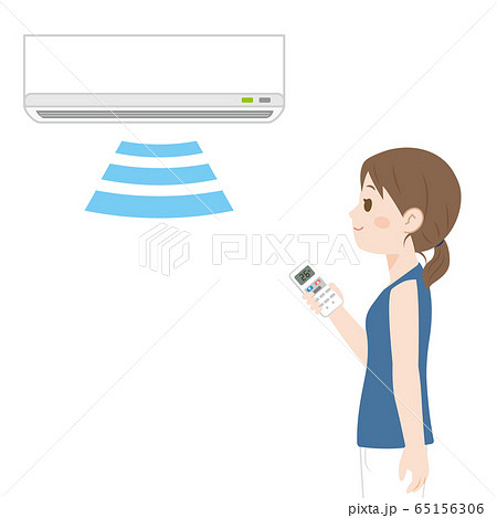 エアコンをつける女性のイラストのイラスト素材