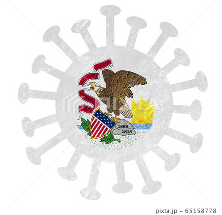 State flag of Illinois with corona virus or 65158778