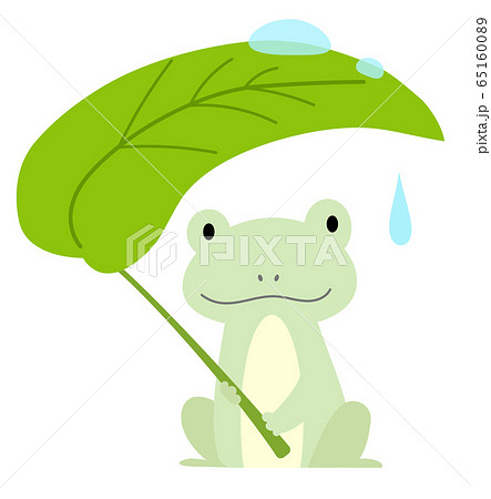 葉っぱの傘を持ったカエルのイラストのイラスト素材