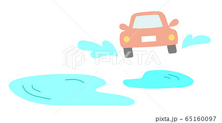 車と水たまりのイラストのイラスト素材