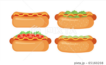Hot dog icon set in flat style isolated on white background. 65160208