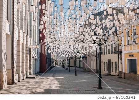 Empty Stoleshnikov lane in Moscow during the quarantine lockdown in April 2020 65160241