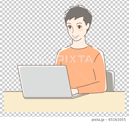 パソコンを操作して笑顔の男性 65161055
