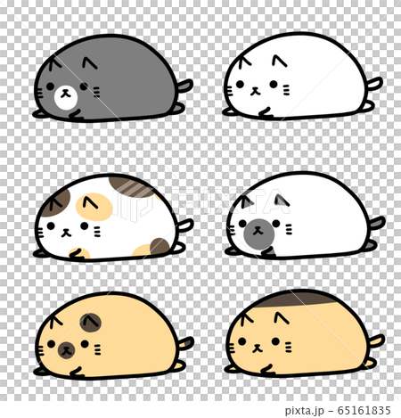 たっぷんねこ 6匹セットのイラスト素材