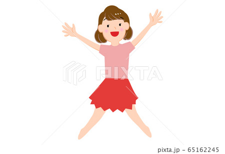 両手を広げてジャンプする女の子のイラストのイラスト素材