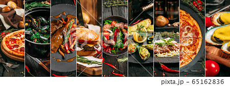 Various gourmet italian dishes collage menu design 65162836