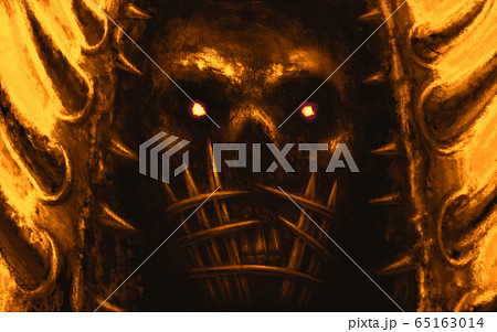 Darkly skull of a demon with a muzzle of metal 65163014