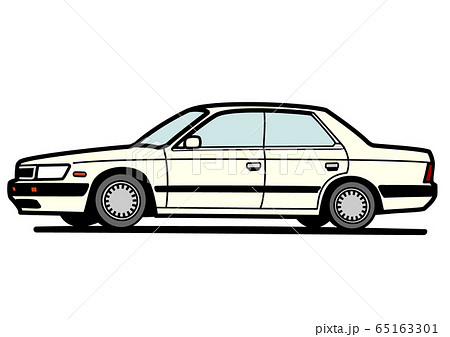 懐かし国産セダン　白色系　自動車イラスト 65163301