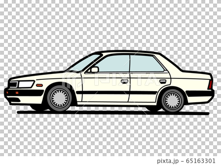 懐かし国産セダン　白色系　自動車イラスト 65163301