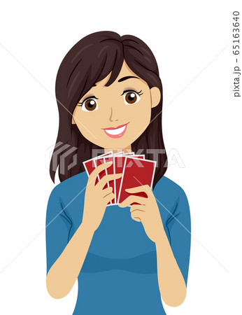 Teen Girl Card Game Illustration Teen Girl Card Game Illustration 65163640