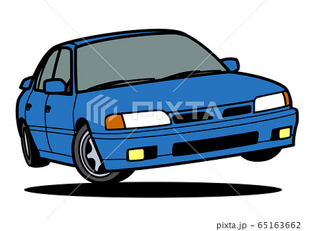 懐かし国産ファミリーセダン ジャンプ 青色系 自動車イラストのイラスト素材