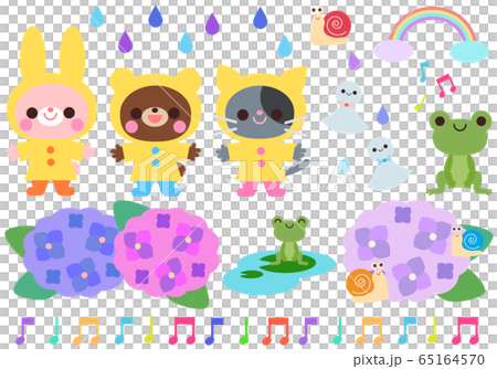 動物和繡球雨季插圖集 65164570