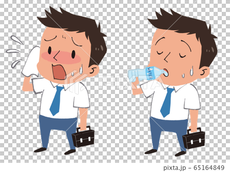 イラスト素材: 水を飲むビジネスマンと太陽　熱中症対策 65164849