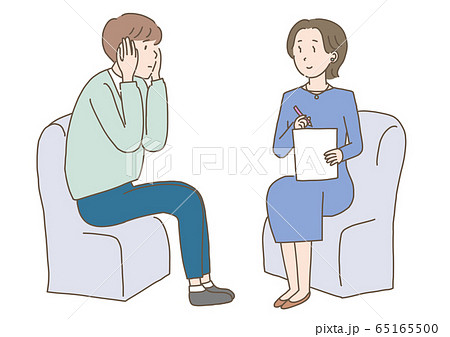 心配がある男性が女性カウンセラーに相談するメンタルヘルスのイラスト素材 心配がある男性が女性カウンセラーに相談するメンタルヘルスのイラスト素材