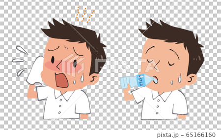 イラスト素材: 水を飲む男性と太陽 熱中症対策 イラスト素材: 水を飲む男性と太陽 熱中症対策 65166160