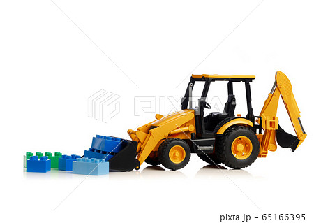 backhoe tractor with brick toys, white background 65166395